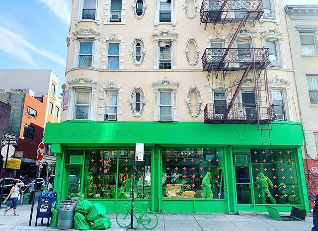 virgil abloh and louis vuitton colorize every inch of NYC pop-up in neon  green