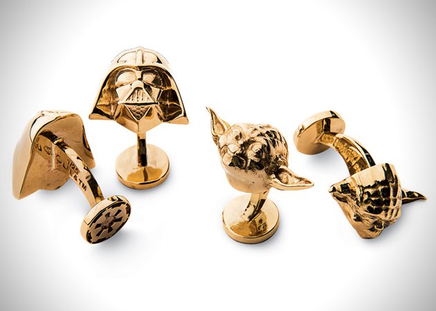 Lavish Gold Yoda and Darth Vader Cufflinks