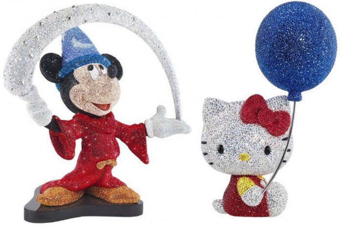 Swarovski crystals shimmer on Mickey Mouse and Hello Kitty